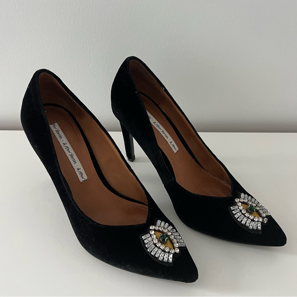 & OTHER STORIES Velvet black heels embroidered gems eye
